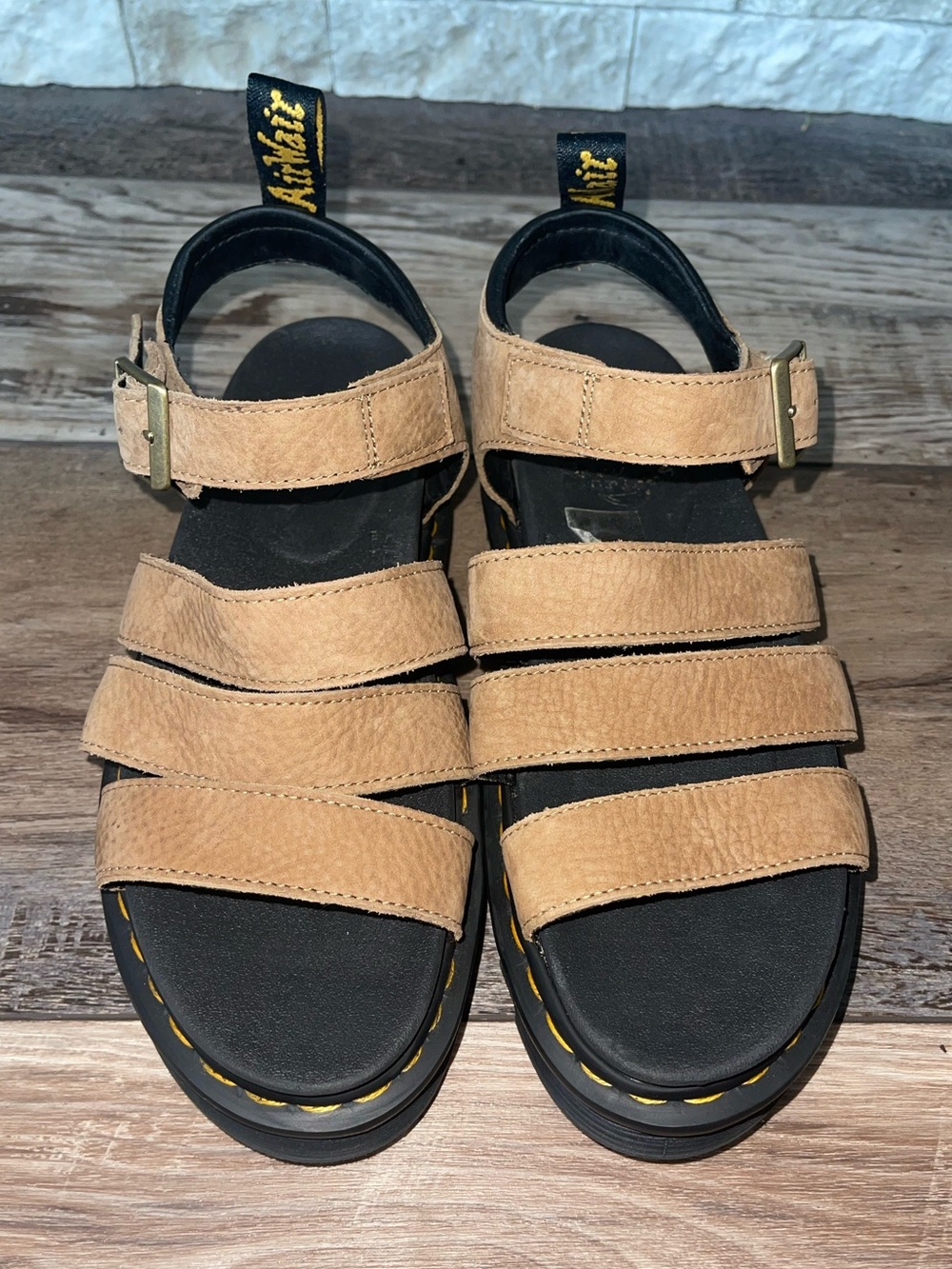 Dr Doc Martens Blaire Platform Sandals Leather Shoe Tan Women Sz 9